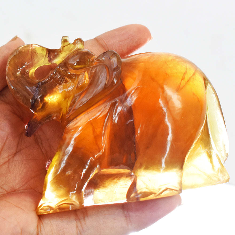gemsmore:Exclusive  Multicolor Fluorite Hand Carved Genuine Crystal Gemstone Carving Elephant
