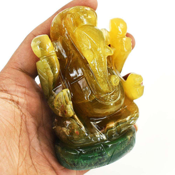 gemsmore:Exclusive Multicolor Fluorite Hand Carved Genuine Crystal Gemstone Carving Lord Ganesha