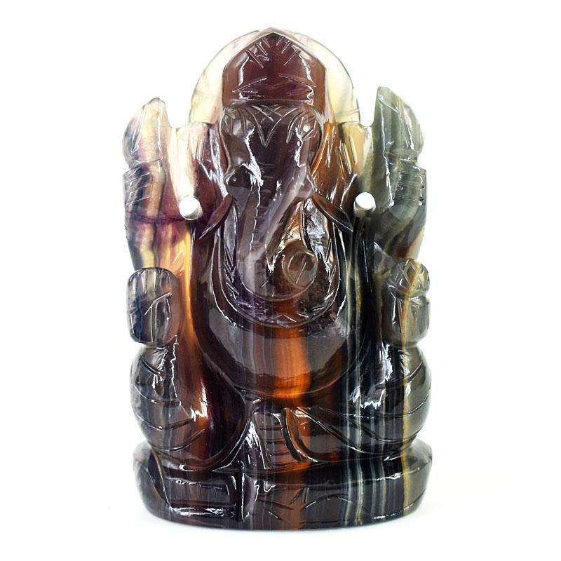 gemsmore:Exclusive Multicolor Fluorite Hand Carved Genuine Crystal Gemstone Carving Lord Ganesha