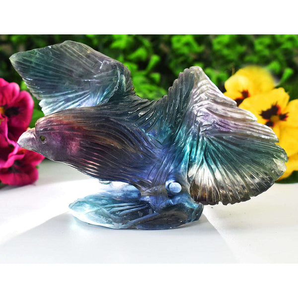 gemsmore:Exclusive Multicolor Fluorite Hand Carved Genuine Crystal Gemstone Carving Massive Eagle