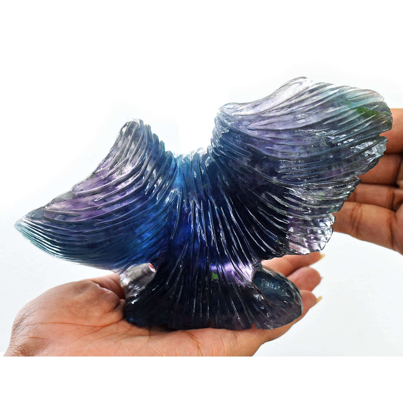 gemsmore:Exclusive Multicolor Fluorite Hand Carved Genuine Crystal Gemstone Carving Massive Eagle