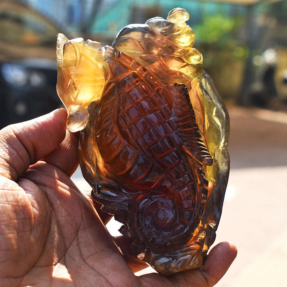 gemsmore:Exclusive Multicolor Fluorite Hand Carved Genuine Gemstone Carving Seahorse