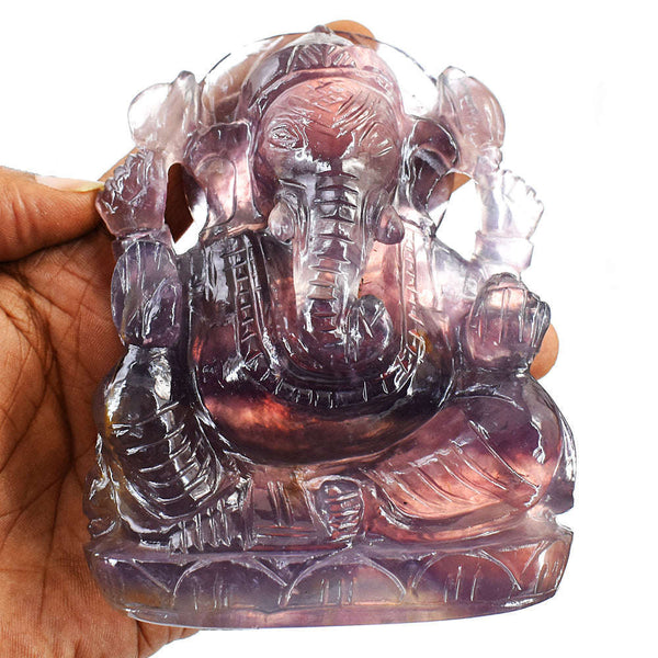 gemsmore:Exclusive Multicolor Fluorite Hand Carved Lord Ganesha