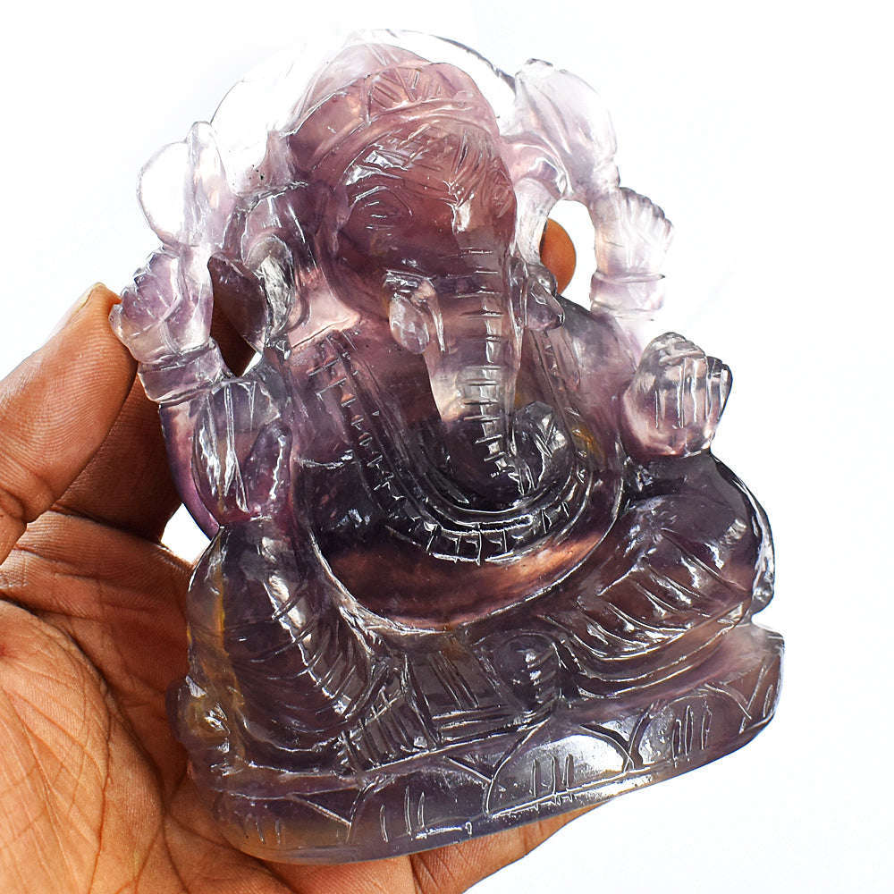 gemsmore:Exclusive Multicolor Fluorite Hand Carved Lord Ganesha