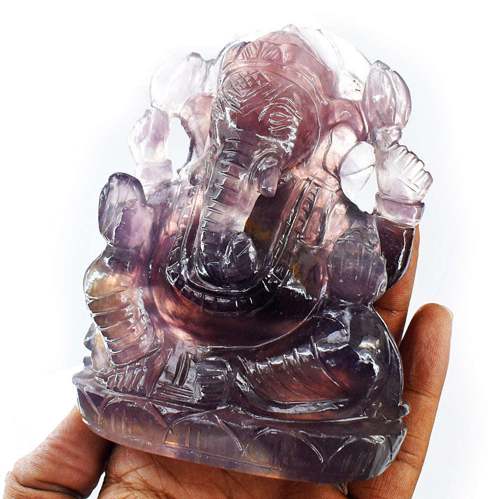 gemsmore:Exclusive Multicolor Fluorite Hand Carved Lord Ganesha