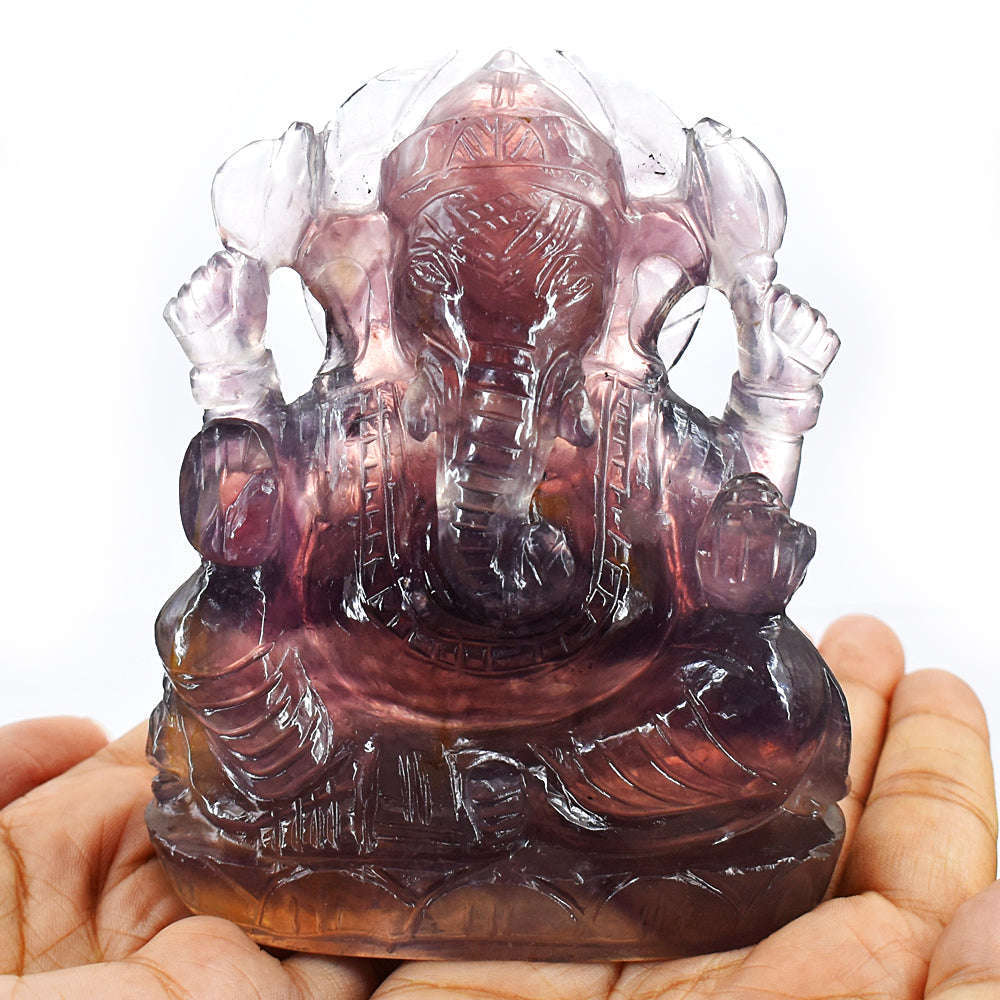 gemsmore:Exclusive Multicolor Fluorite Hand Carved Lord Ganesha