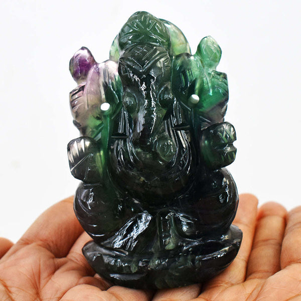 gemsmore:Exclusive Multicolor Fluorite Hand Carved Lord Ganesha