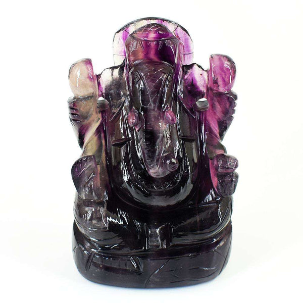 gemsmore:Exclusive Multicolor Fluorite Hand Carved Lord Ganesha