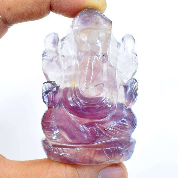 gemsmore:Exclusive Multicolor Fluorite Hand Carved Lord Ganesha Idol