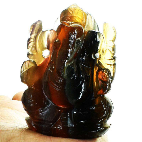 gemsmore:Exclusive Multicolor Fluorite Hand Carved Lord Ganesha