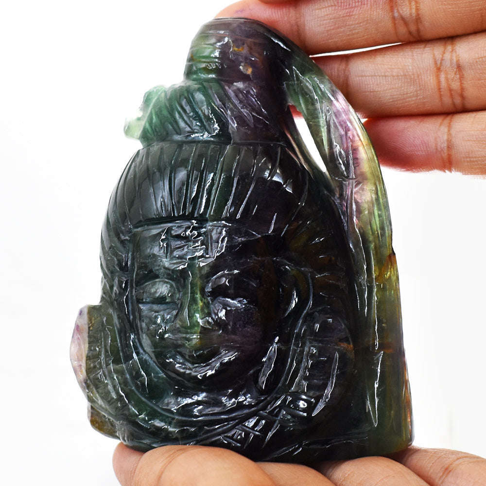 gemsmore:Exclusive Multicolor Fluorite Hand Carved Lord Shiva Head Gemstone Carving