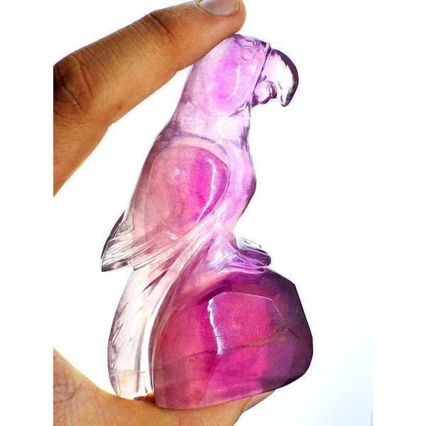 gemsmore:Exclusive Multicolor Fluorite Hand Carved Parrot - Designed