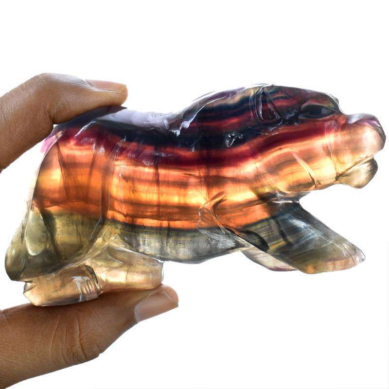 gemsmore:Exclusive Multicolor Fluorite Hand Carved Tiger
