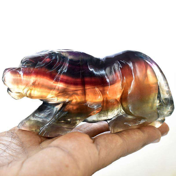 gemsmore:Exclusive Multicolor Fluorite Hand Carved Tiger