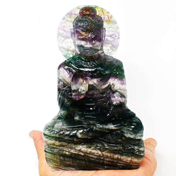 gemsmore:Exclusive Multicolor Fluorite Lord Buddha Idol