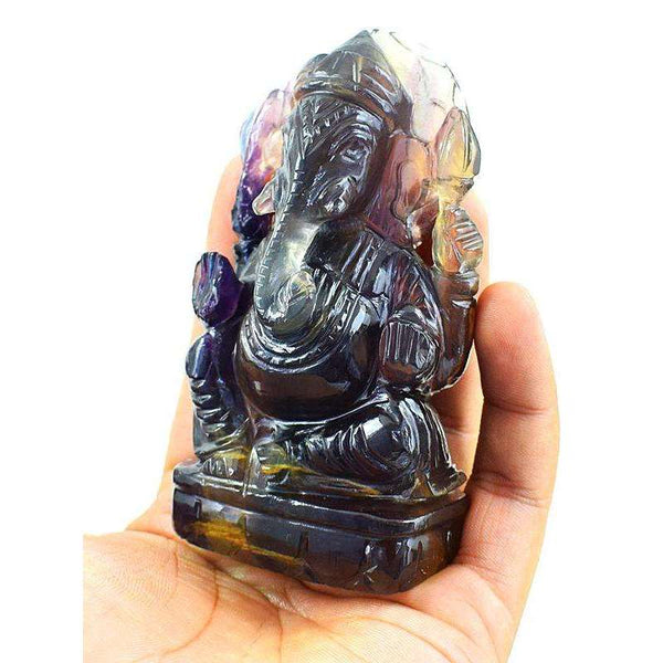 gemsmore:Exclusive Multicolored Fluorite Gemstone Carved Lord Ganesha Idol Statute