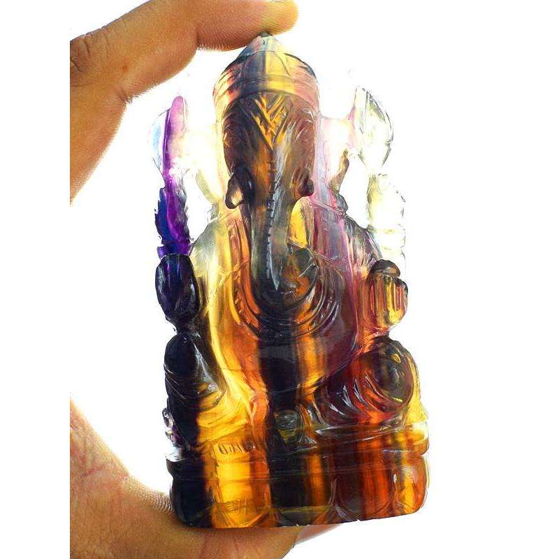 gemsmore:Exclusive Multicolored Fluorite Gemstone Carved Lord Ganesha Idol Statute