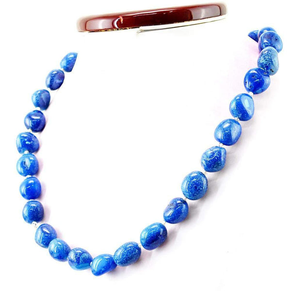 gemsmore:Exclusive Natural Blue Onyx Necklace Untreated Beads