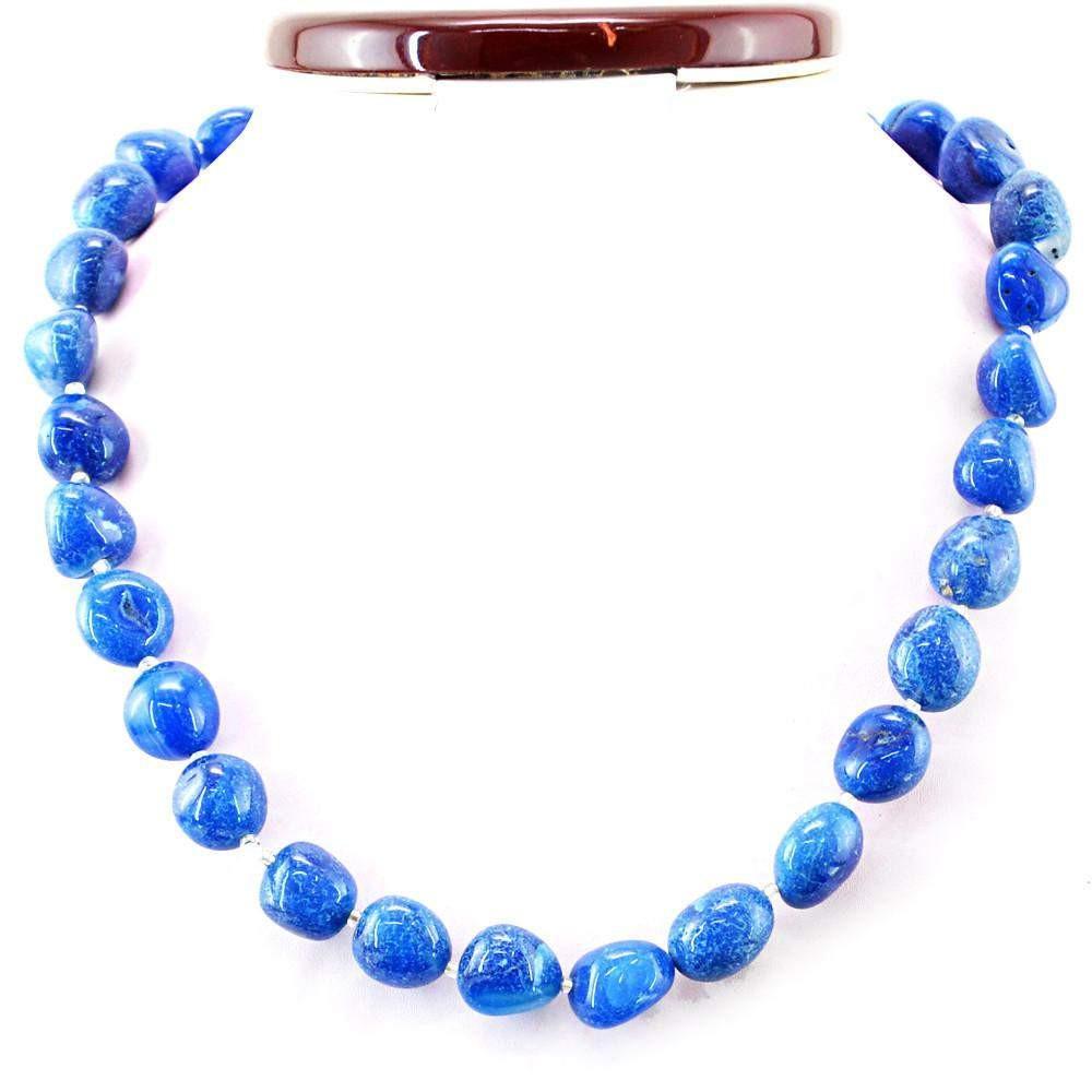 gemsmore:Exclusive Natural Blue Onyx Necklace Untreated Beads