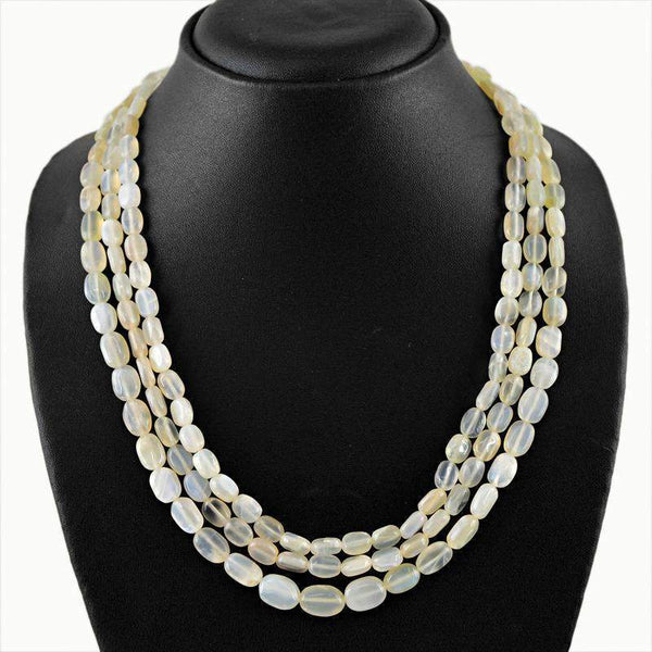 gemsmore:Exclusive Natural Moonstone Necklace 3 Strand Oval Beads