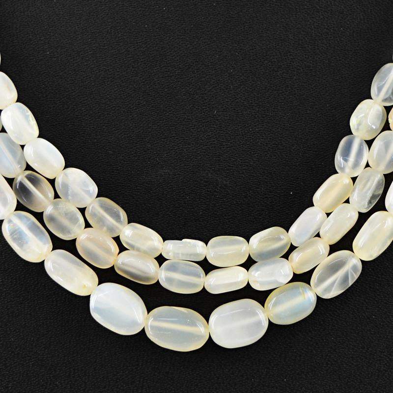 gemsmore:Exclusive Natural Moonstone Necklace 3 Strand Oval Beads