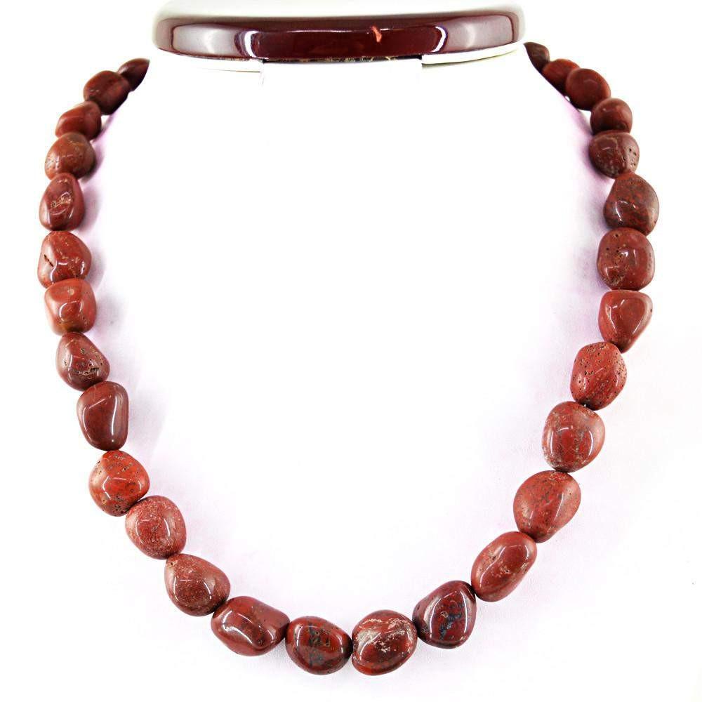 gemsmore:Exclusive Natural Red Jasper Necklace Untreated Beads