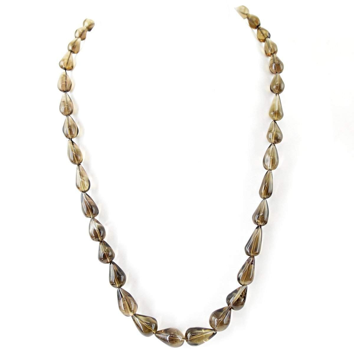 gemsmore:Exclusive Natural Smoky Quartz Necklace Single Strand Pear Shape Untreated Beads
