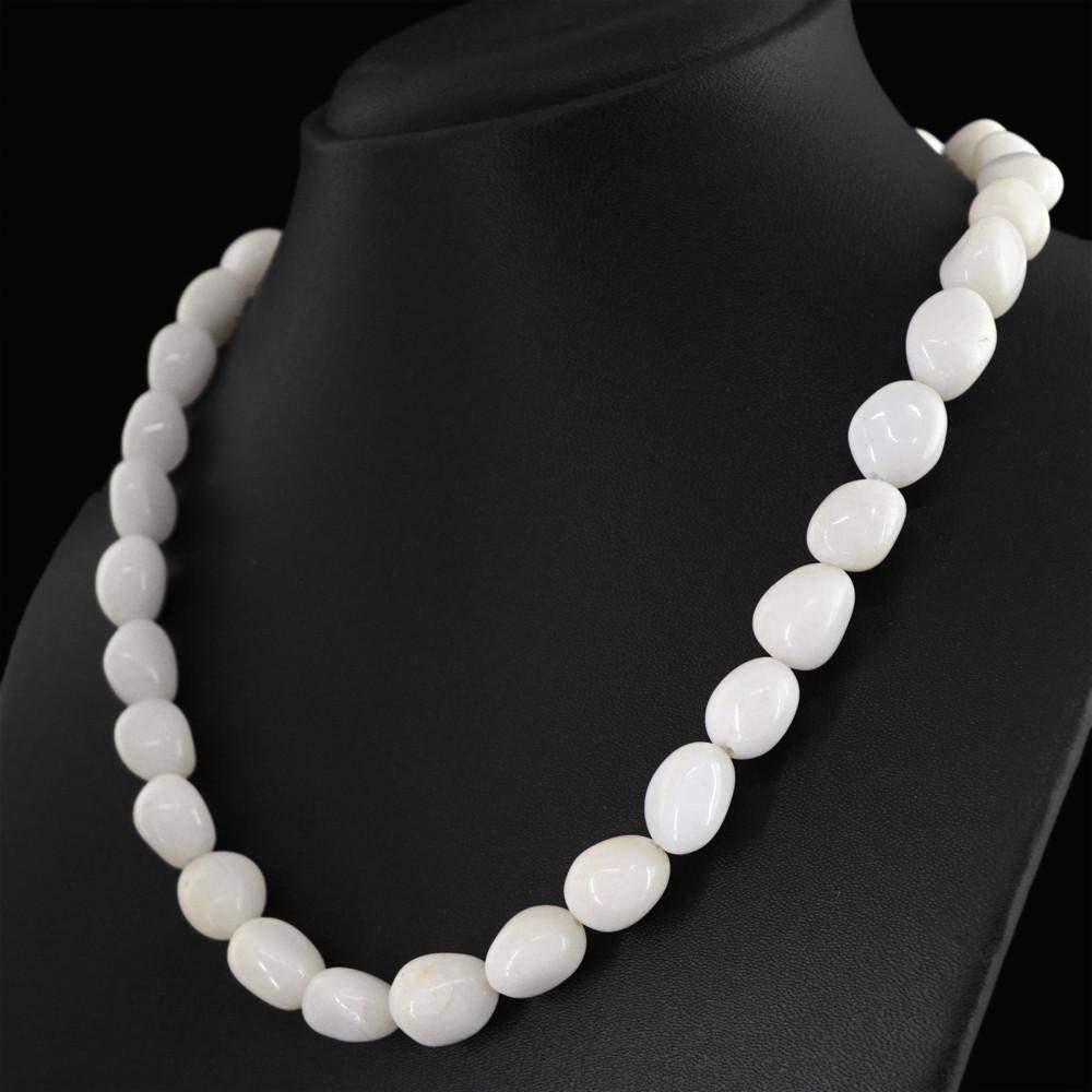 gemsmore:Exclusive Natural White Agate Beads Necklace