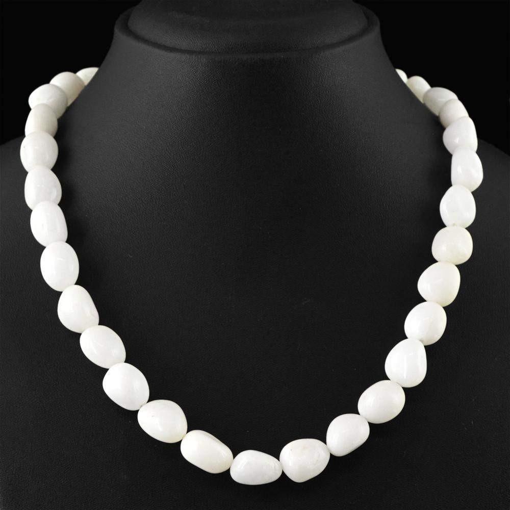 gemsmore:Exclusive Natural White Agate Beads Necklace