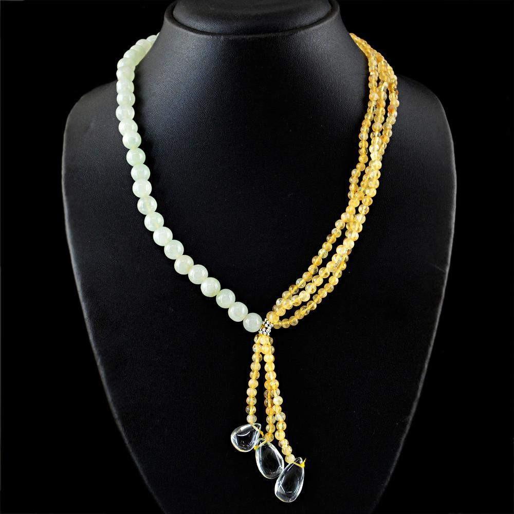 gemsmore:Exclusive Natural Yellow Citrine & Green Aquamarine Necklace Untreated Round Beads