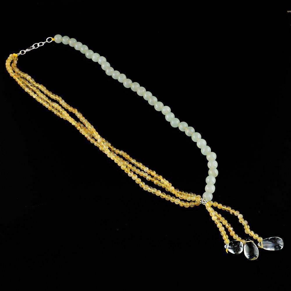 gemsmore:Exclusive Natural Yellow Citrine & Green Aquamarine Necklace Untreated Round Beads