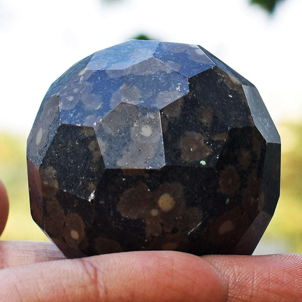 gemsmore:Exclusive Ocean Jasper Faceted  Hand Carved Healing Crystal Sphere