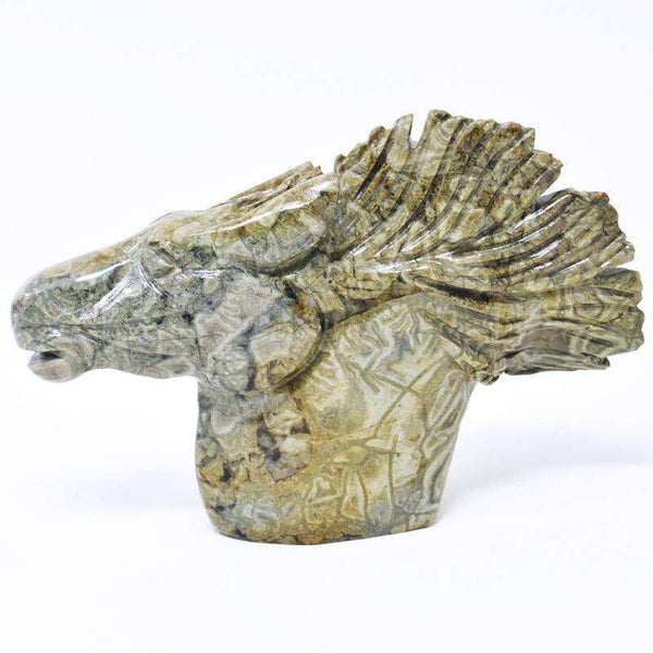 gemsmore:Exclusive Ocean Jasper Hand Carved Horse Head