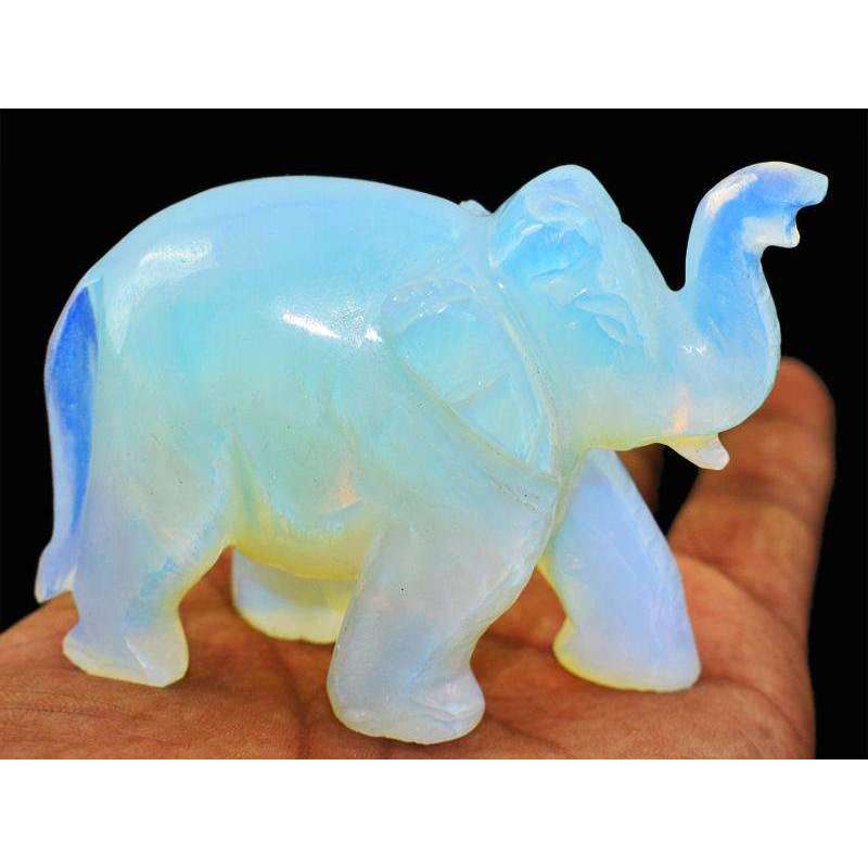 gemsmore:Exclusive Opalite Color Play Hand Carved Gemstone Elephant