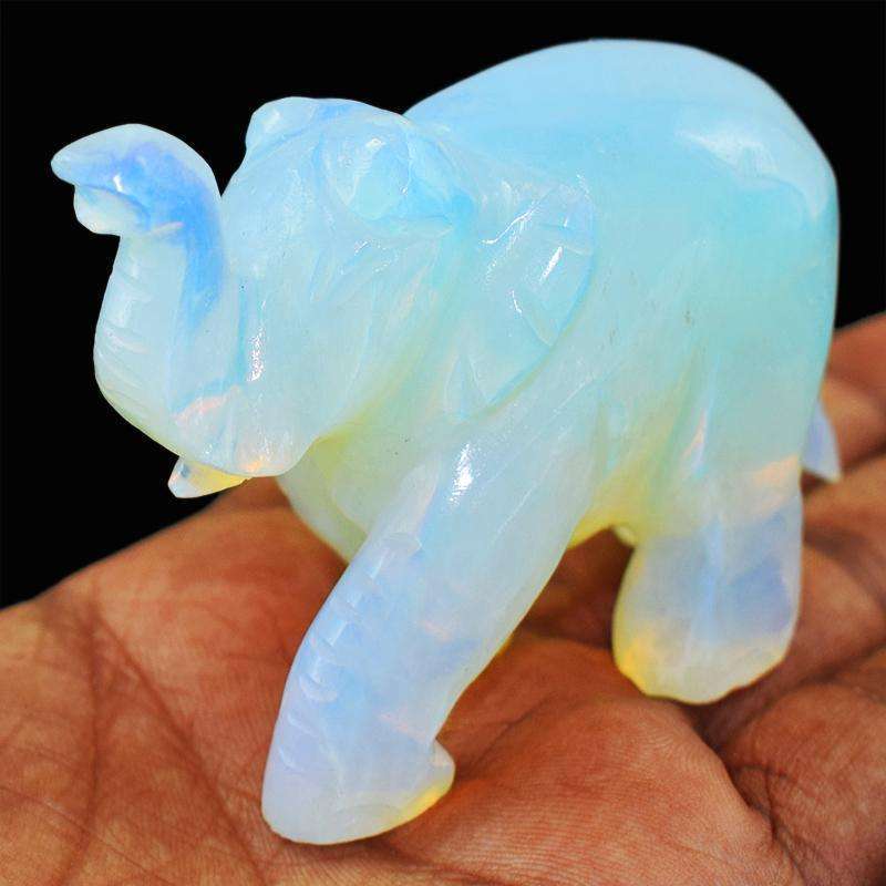 gemsmore:Exclusive Opalite Color Play Hand Carved Gemstone Elephant