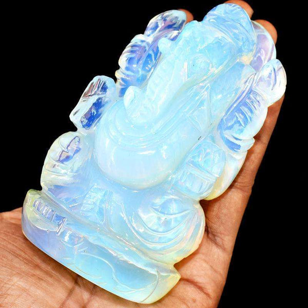 gemsmore:Exclusive Opalite Color Play Hand Carved Lord Ganesha Idol