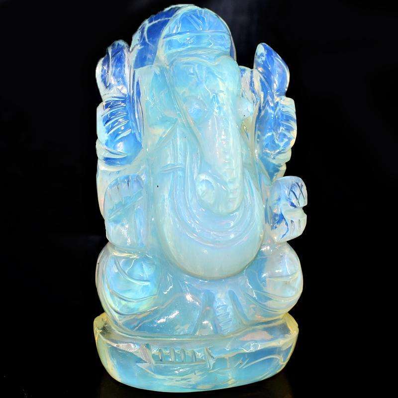 gemsmore:Exclusive Opalite Color Play Hand Carved Lord Ganesha Idol