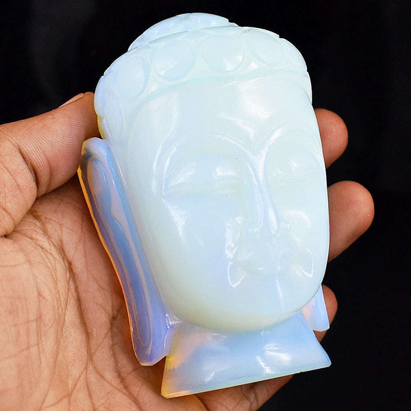 gemsmore:Exclusive Opalite Hand Carved Genuine Crystal Gemstone Carving Buddha Head