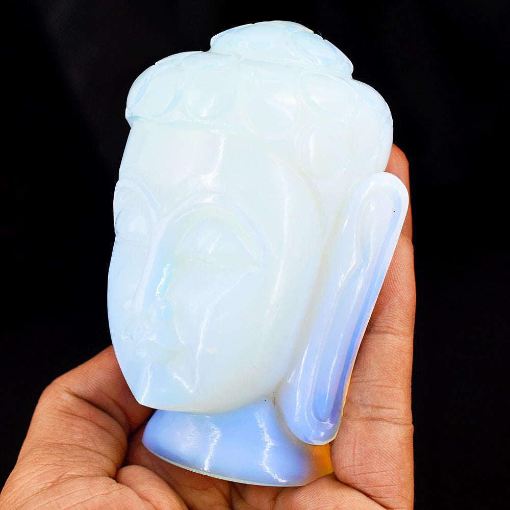 gemsmore:Exclusive Opalite Hand Carved Genuine Crystal Gemstone Carving Buddha Head