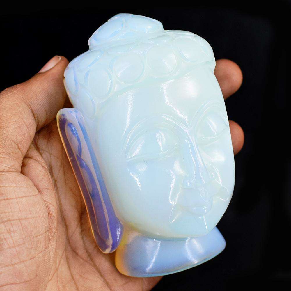 gemsmore:Exclusive Opalite Hand Carved Genuine Crystal Gemstone Carving Buddha Head