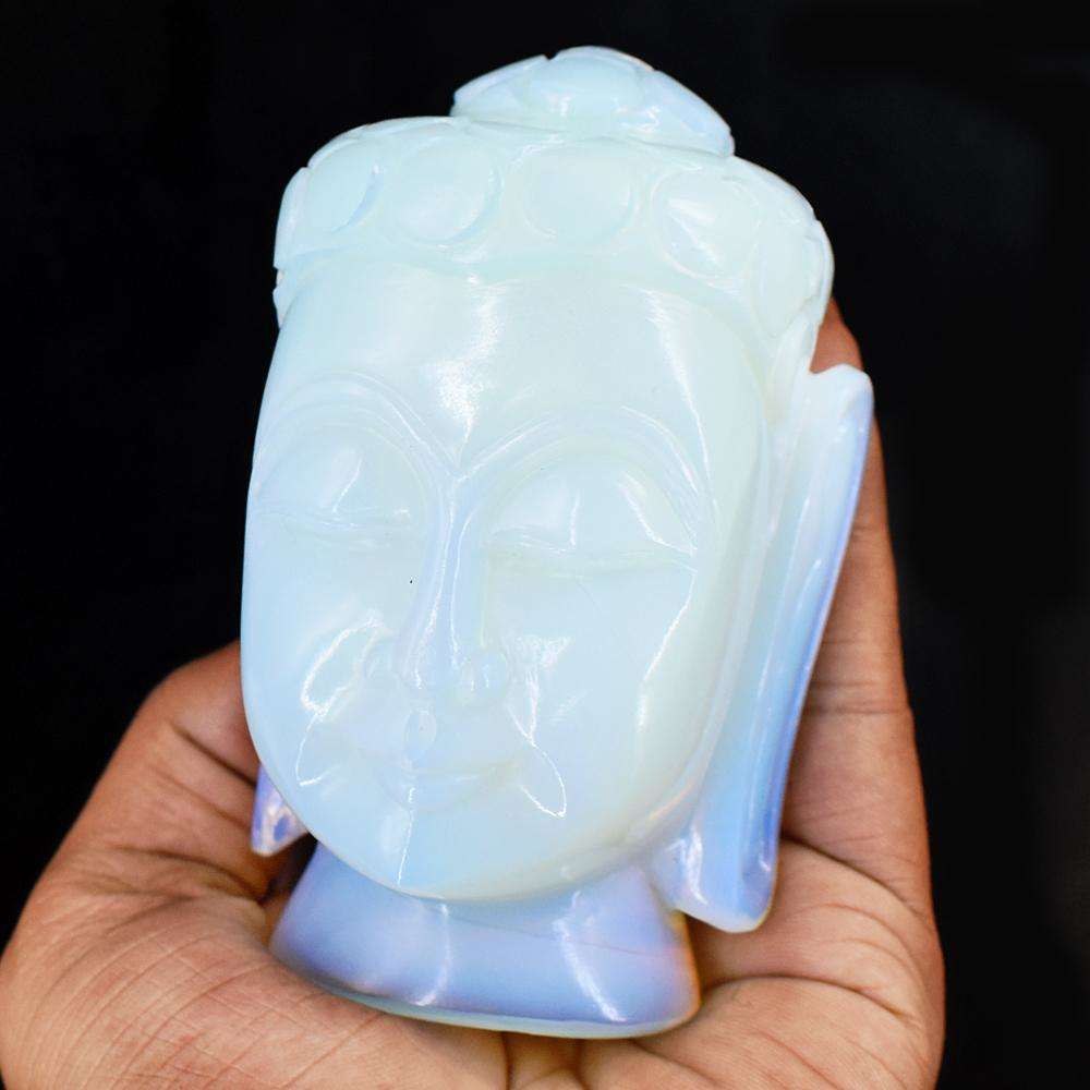 gemsmore:Exclusive Opalite Hand Carved Genuine Crystal Gemstone Carving Buddha Head