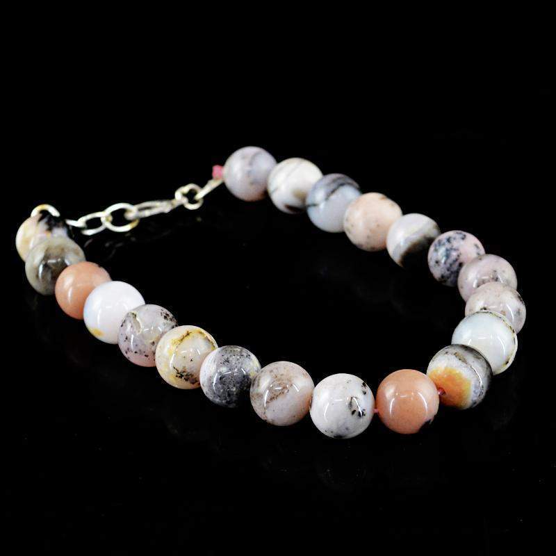 gemsmore:Exclusive Pink Australian Opal Bracelet Natural Round Shape Untreated Beads