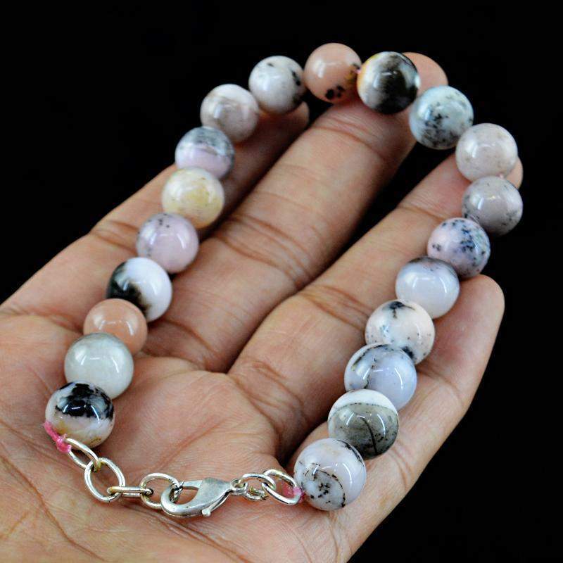 gemsmore:Exclusive Pink Australian Opal Bracelet Natural Round Shape Untreated Beads