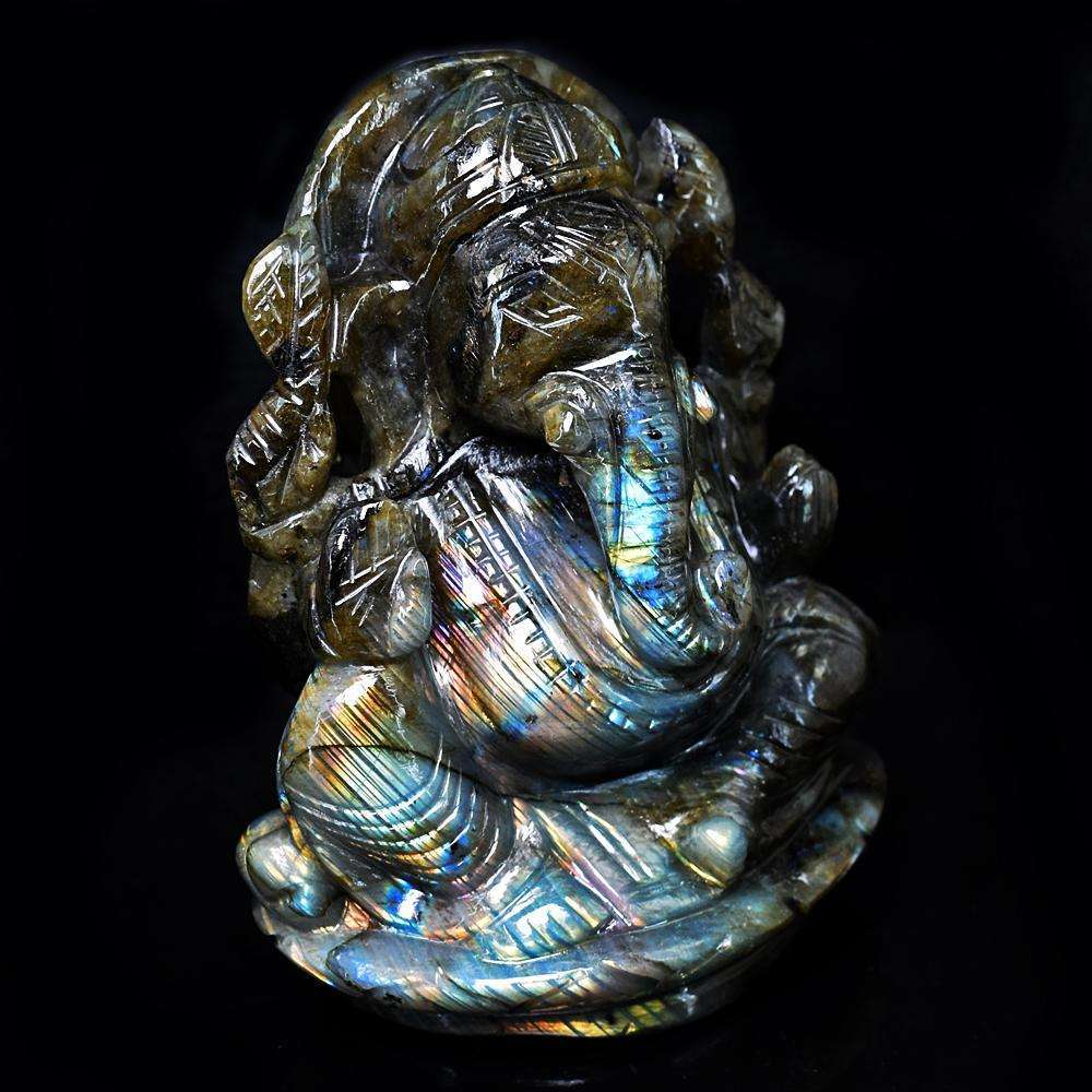 gemsmore:Exclusive Pink Flash Labradorite Hand Carved Genuine Crystal Gemstone Carvinge Massive Lord Ganesha