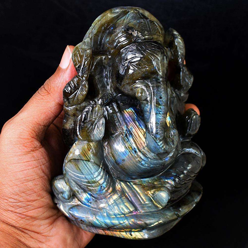 gemsmore:Exclusive Pink Flash Labradorite Hand Carved Genuine Crystal Gemstone Carvinge Massive Lord Ganesha