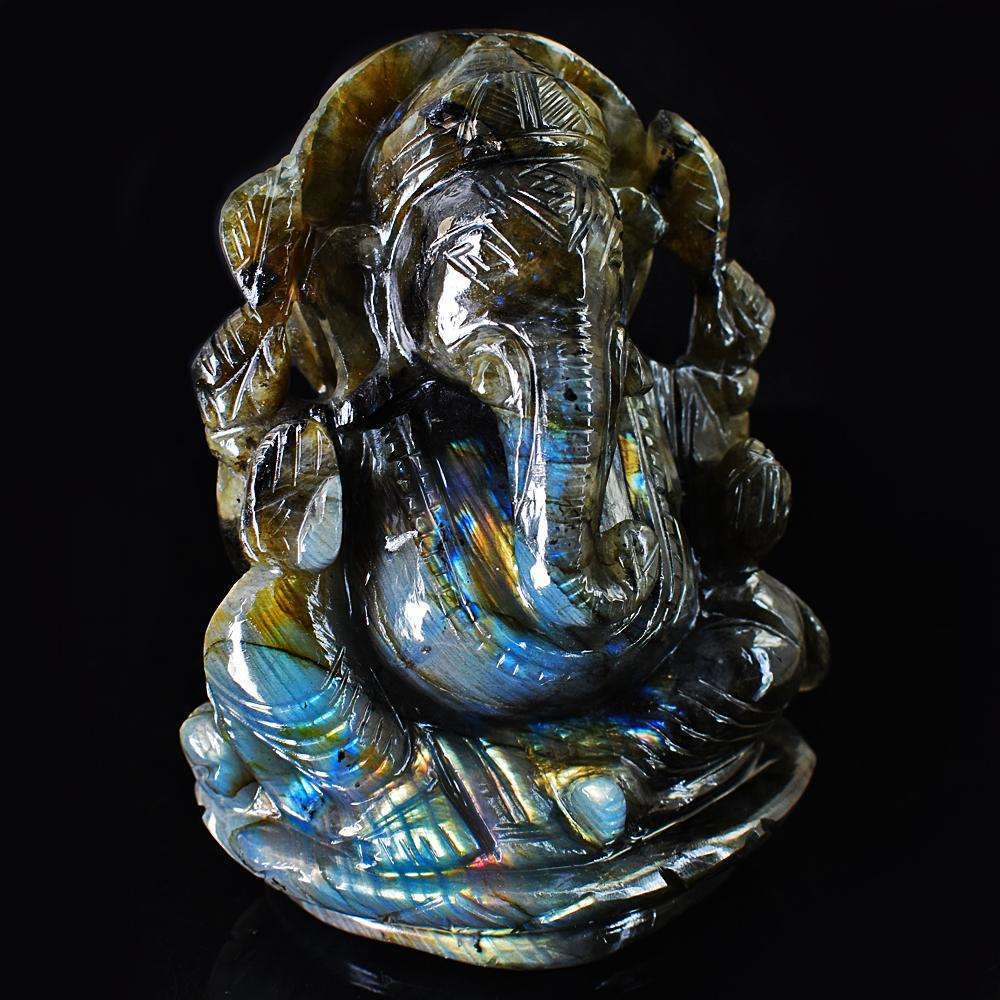 gemsmore:Exclusive Pink Flash Labradorite Hand Carved Genuine Crystal Gemstone Carvinge Massive Lord Ganesha