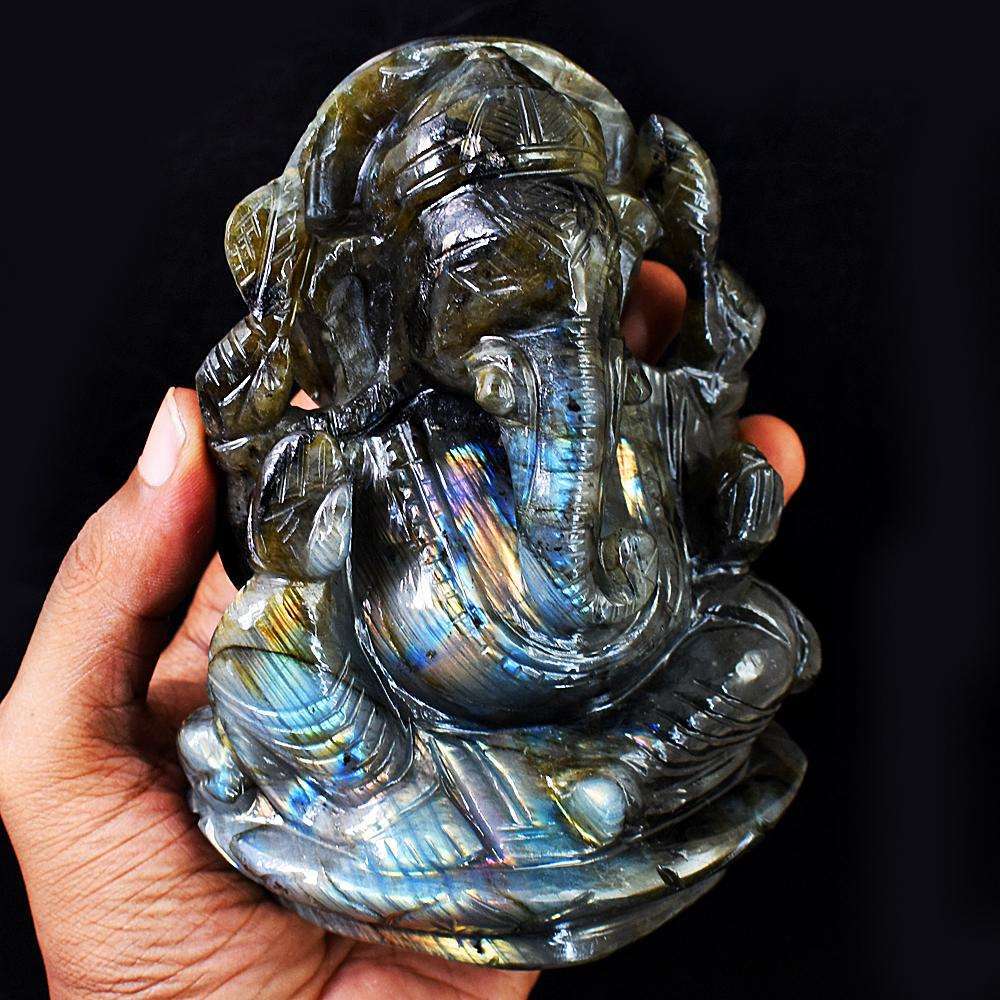 gemsmore:Exclusive Pink Flash Labradorite Hand Carved Genuine Crystal Gemstone Carvinge Massive Lord Ganesha