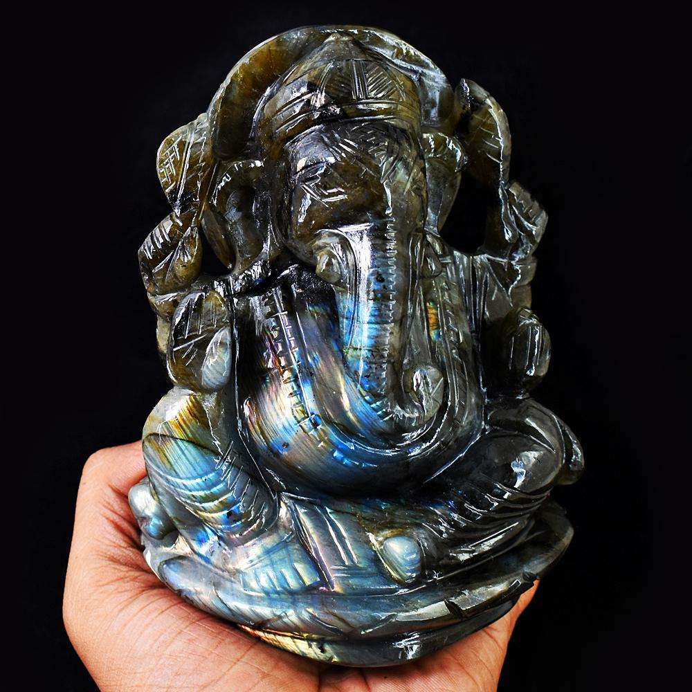 gemsmore:Exclusive Pink Flash Labradorite Hand Carved Genuine Crystal Gemstone Carvinge Massive Lord Ganesha