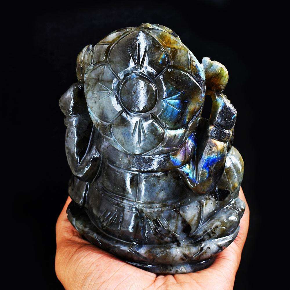 gemsmore:Exclusive Pink Flash Labradorite Hand Carved Genuine Crystal Gemstone Carvinge Massive Lord Ganesha