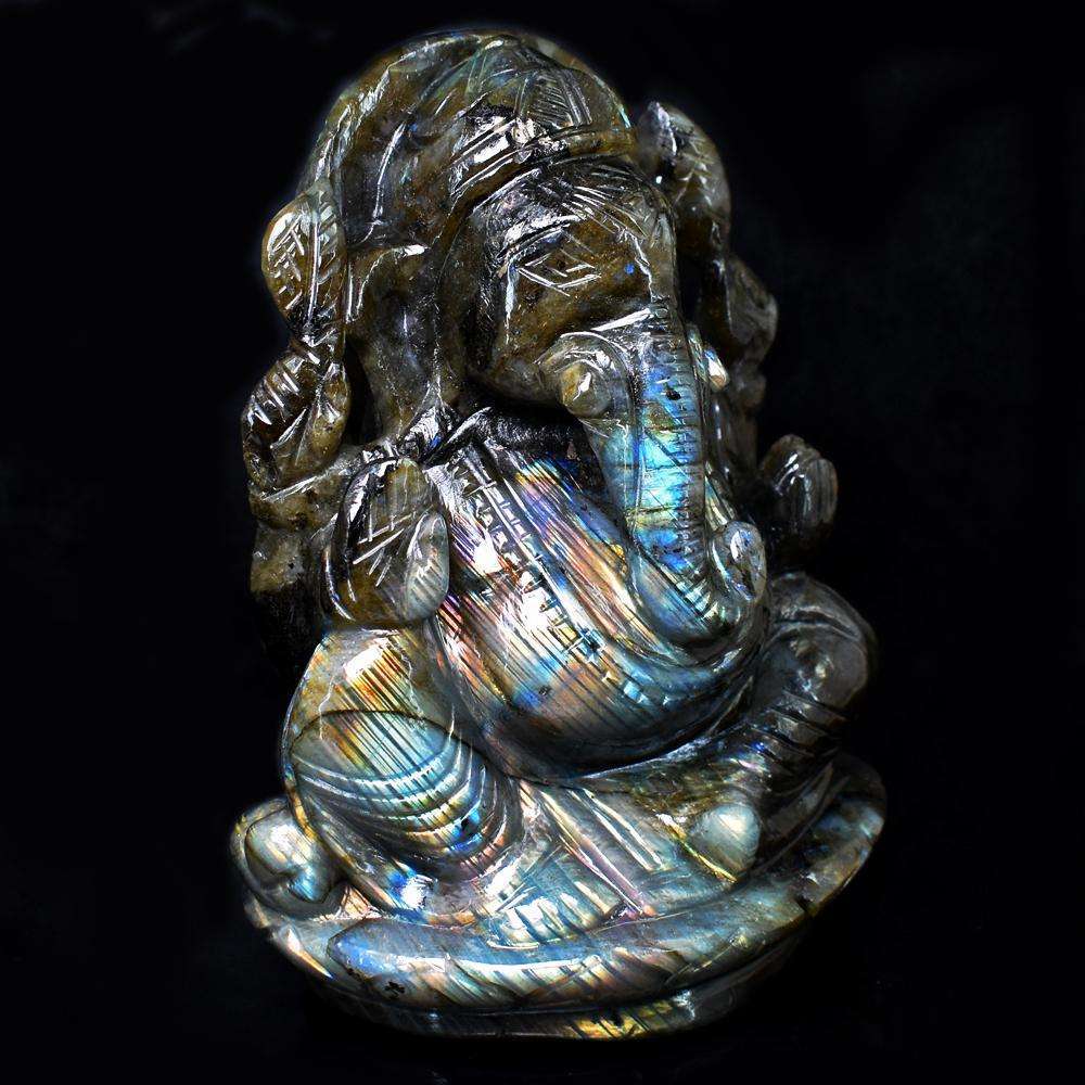 gemsmore:Exclusive Pink Flash Labradorite Hand Carved Genuine Crystal Gemstone Carvinge Massive Lord Ganesha